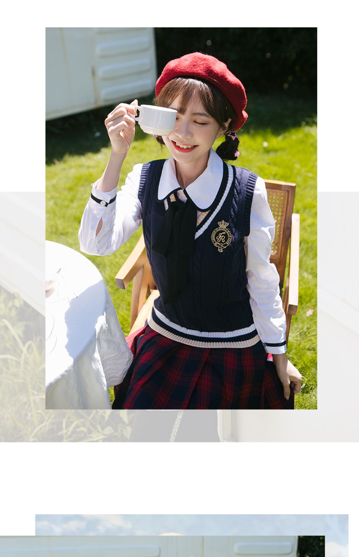 学院风衬衫毛衣马甲两件套jk制服针织背心套装少女初中学生装秋装