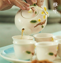 Enamel porcelain Magnolia pot two cups office birthday travel suit tea set teapot wedding flange porcelain