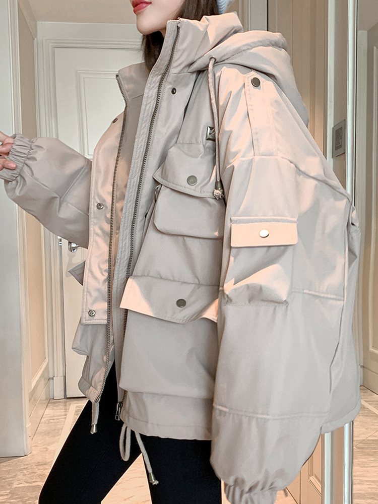 羽绒服怎么穿,短款+连帽+工装13
