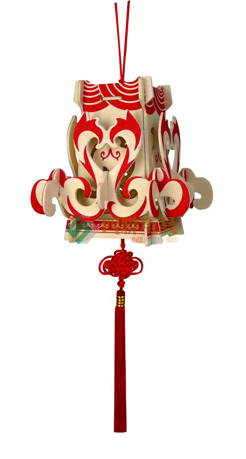 木制立体拼图 四联仿真灯笼拼装模型 手工中国结灯笼春节装饰玩具