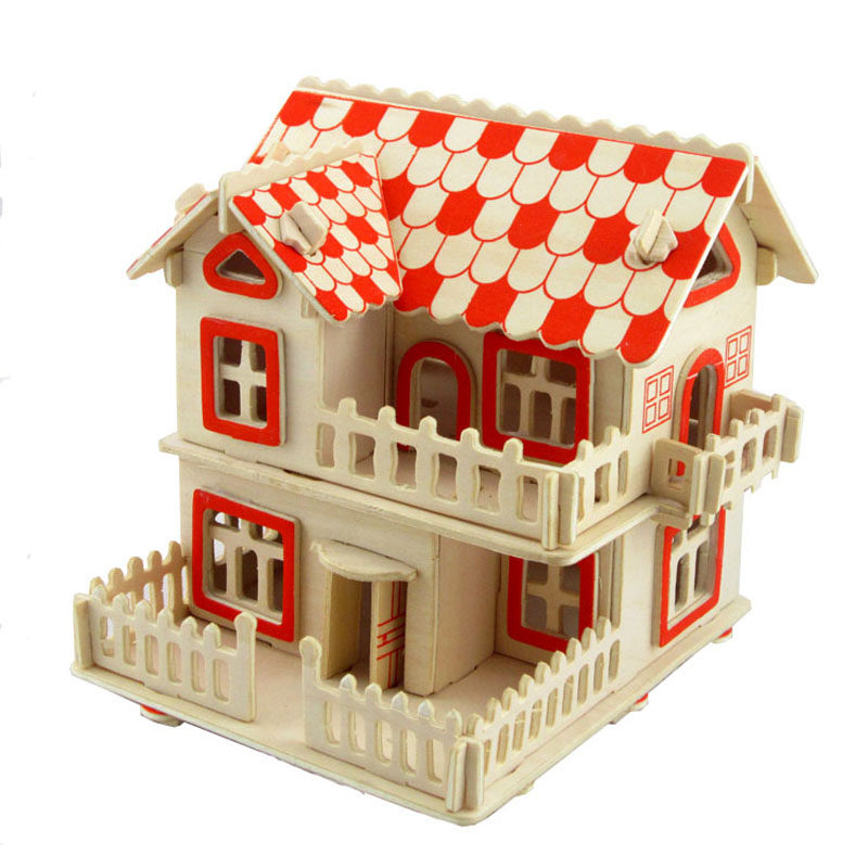 包邮创意手工3d木制拼图小屋 拼装房子 儿童益智玩具六一生日礼物