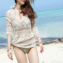 Sexy bikini blouse Korean cutout blouse Womens bikini swimsuit outside the seaside beach skirt sunscreen shirt