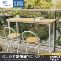 Household solid wood bar table Balcony telescopic long window Nordic high-legged table Leisure bar table Wooden wall table