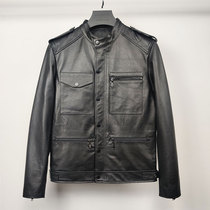 Haining new leather leather jacket mens short slim head cowhide locomotive multi-pocket handsome fashion leather jacket