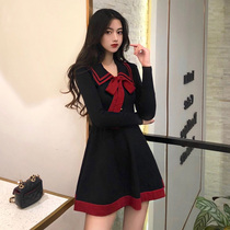 Interior temperament knitted dress with coat women autumn and winter base long small sweater skirt short