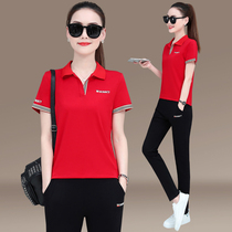 Sports suit women summer 2022 new fashion loose cotton short sleeve trousers casual wear running two-piece set