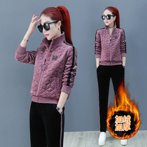 Leisure sports suit women winter plus velvet thick warm fashion foreign style sweater jacket double-sided velvet two-piece set