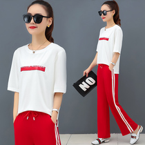 Western style wide leg pants Loose Womens sports suit womens summer 2020 new summer fashion two-piece tide short sleeves