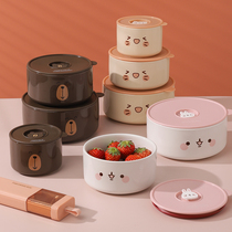 Ceramic refreshing bowl case Three sets with lid sealed lunch box Students Home Round Soup Bowl Cutlery Microwave Oven