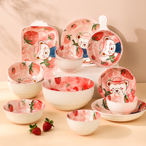 Ceramic cutlery especially good looking rice bowls Dish Dishes Hand-painted Under glazed Cute Cartoon Double Ear Dish Creative Soup Bowl