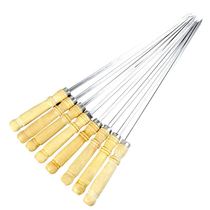 Barbecue Sign Stainless Steel Wood Handle Thickened Large Number Home Goat Meat String Needle Grilled String Steel Sign Flat Roast Large String Iron Drill