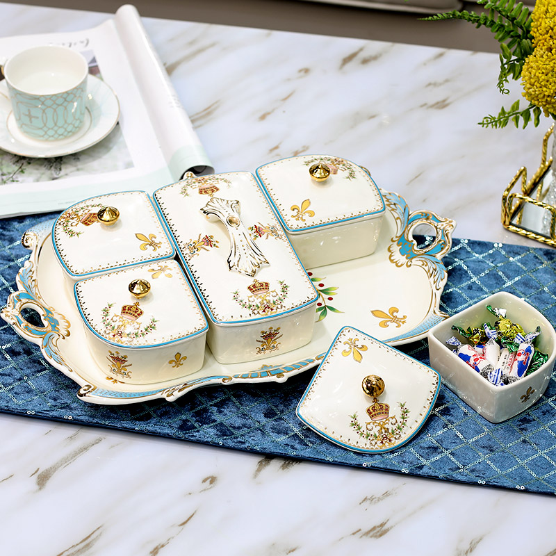 European ceramic dry fruit tray frame with cover candy dish snack dish sitting room tea table decoration furnishing articles of fruit tray