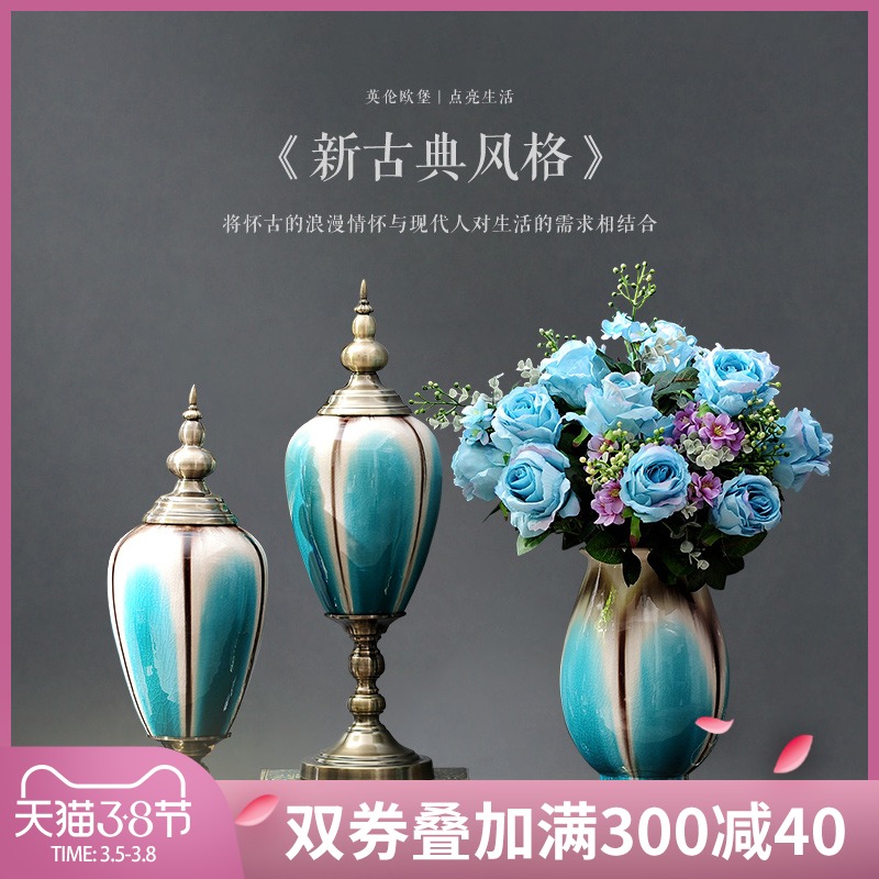 Europe type restoring ancient ways furnishing articles American living room home decoration ceramic vases, table simulation flowers floral flower arrangement suits for