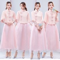 Chinese wedding new bridesmaid dress small dress autumn long 2021 pink thin temperament simple student graduation photo