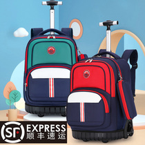 Junior high school students three-wheeled trolley schoolbags for grades 1 to 9 six-wheeled stair-climbing boys and girls waterproof large-capacity backpacks