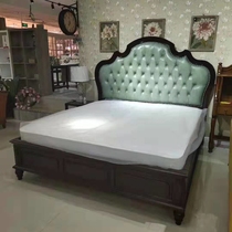 American pure solid wood leather bed double bed 1 8 meters bed head layer leather Russian birch bed full log wedding bed