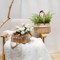  Creative portable flower basket woven basket flower arrangement basket flower florist flower decoration decoration props pastoral style flower pot