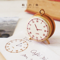 Cute wooden clock seal small clock date account diary notebook small seal DIY