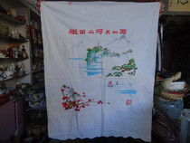 Antique collection 50s Large hand embroidered Motherland mountain river beauty such as painting pattern old tablecu