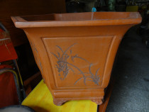 Antique Collection boutique 80 s large old ceramic flower pot pottery with text pattern