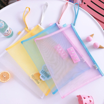 Transparent small fresh mesh mesh pencil bag girls heart large capacity A4 file bag information bag stationery bag zip pocket