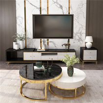 Post-modern luxury marble round tea table TV cabinet Nordic simple living room large and small apartment tea table telescopic floor cabinet