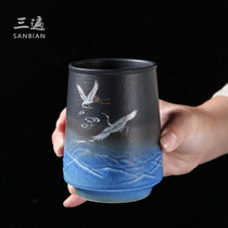 Star blue glaze ceramic water cup Couple mug Chinese style cup Household coffee cup Mens and womens creative personality trend