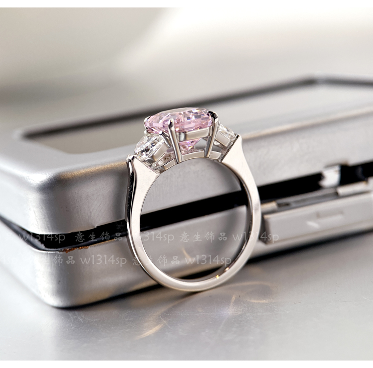 纯银镀18k金高端定制浓郁粉4克拉阿斯切hw戒指粉钻冷淡风高级感璨