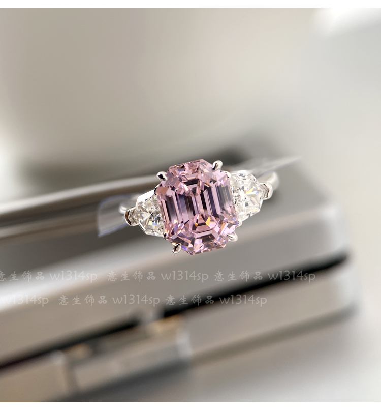 纯银镀18k金高端定制浓郁粉4克拉阿斯切hw戒指粉钻冷淡风高级感璨