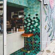 Dark green dragon scale brick Net red tile fish scale fan-shaped mosaic background wall wall brick bar toilet bathroom brick