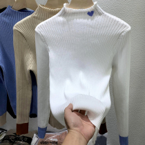 Half-height collar bottom needle cardigan undershirt woman autumn and winter foreign air small loving design sensation small crowdsourced sweaters blouses blouses