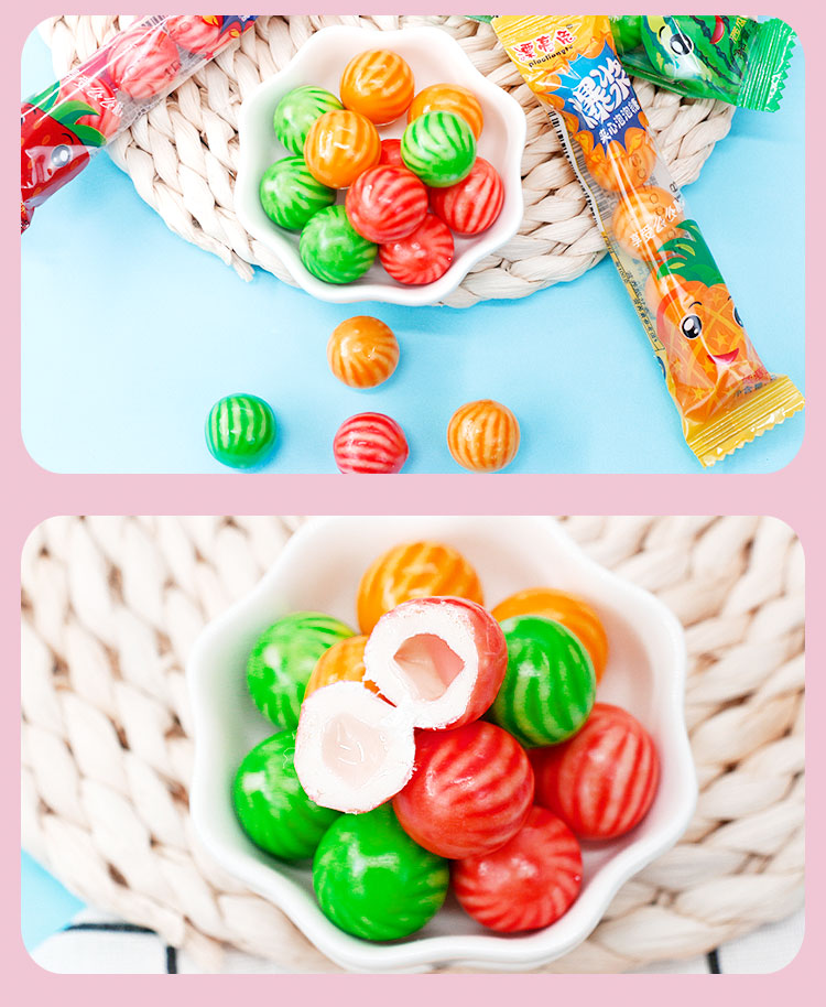 漂亮兔西瓜泡泡糖爆浆夹心混合果味糖散装怀旧零食圣诞节儿童糖果