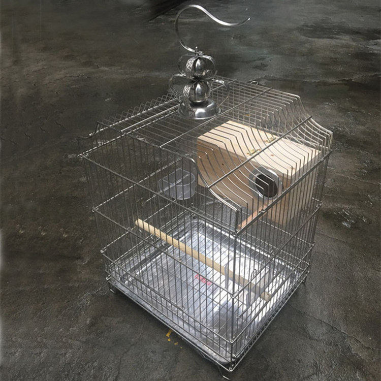 新款不锈钢方形鸟笼大号 虎皮八哥鹩哥金属鸟笼画眉牡丹方笼 包邮