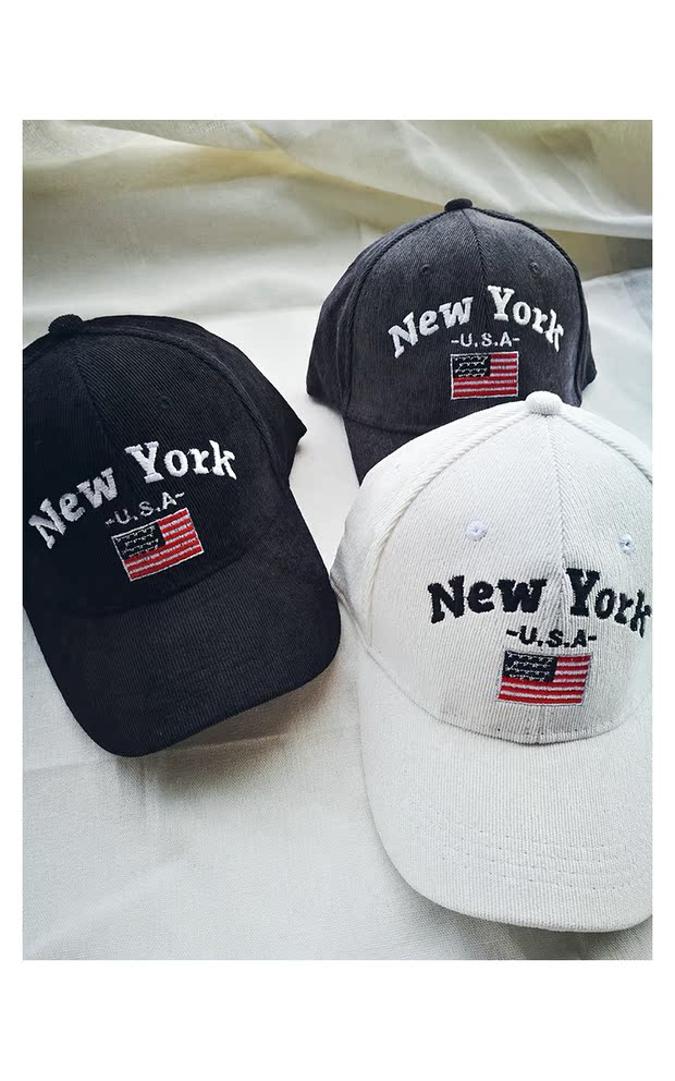 【黑坚】欧美街头嘻哈棒球帽new york灯芯绒鸭舌帽美国国旗帽子潮