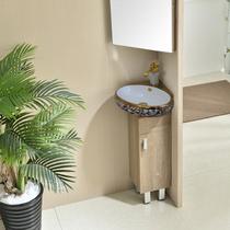 Nordic golden mini ceramic basin small apartment solid wood combination simple wash table basin wash table