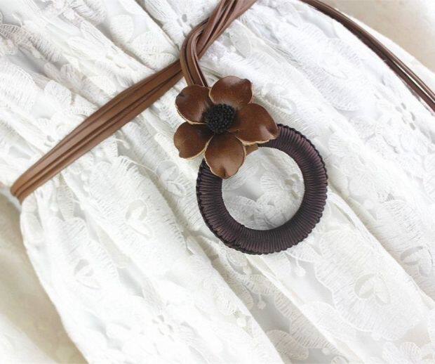 百搭圆环腰带皮带女韩国复古黑色腰绳韩版简约装饰连衣裙花朵皮绳_7折