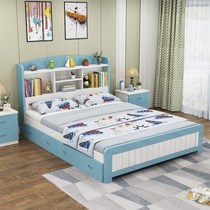Solid wood children student single bed modern multifunction belt shu jia chuang boys and girls 1 m 1 5 meters double bed