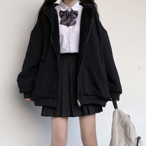 Autumn Winter Plus Suede Thickening Jk Coat Womens Day Department Uniform Loose Cap Cardiovert Coat Academy Wind small and small