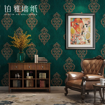3D three-dimensional European luxury Damascus American retro green wallpaper Bedroom living room background wall paper Home