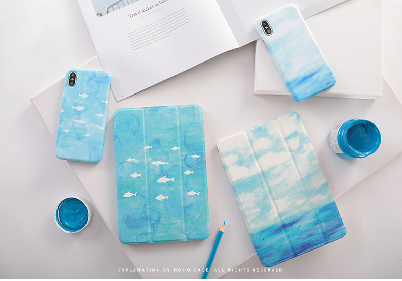 ipadair2保护套2018新款ipadpro10.5蓝色水彩