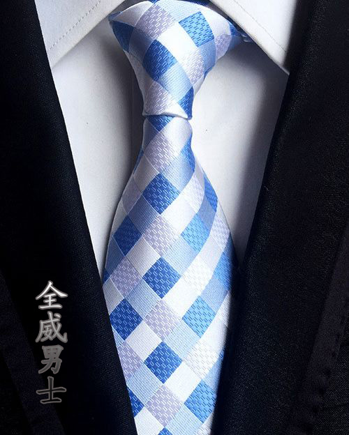 rsfiwxu包邮小方格领带男正装商务休闲天蓝色小清新职业会议工作_9折