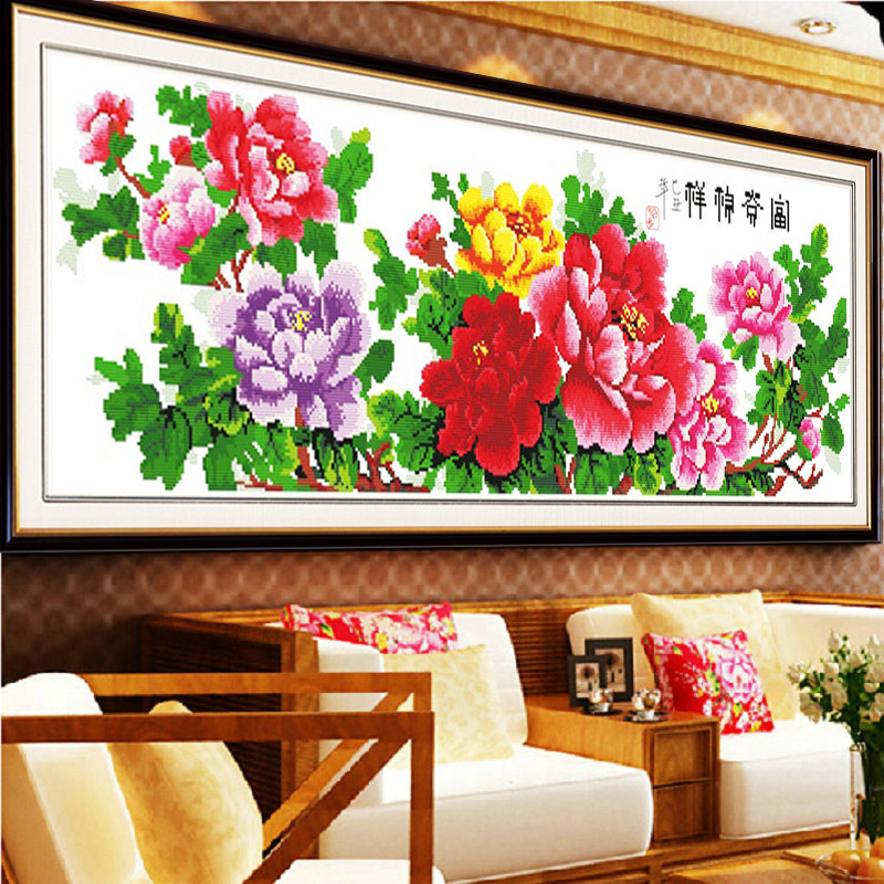 花开富贵牡丹花线绣刺绣十字绣新款客厅简约2019六尺牡丹一品天香