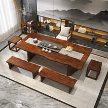 Large plate tea table and chairs combination solid wood New Chinese tea table bubble tea table large plate table tea tea table Gongfu tea tea table