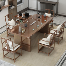 Large board table tea table minimalist Gongfu tea desk New Chinese style Zen tea table and chairs combined office tea table dual-use log