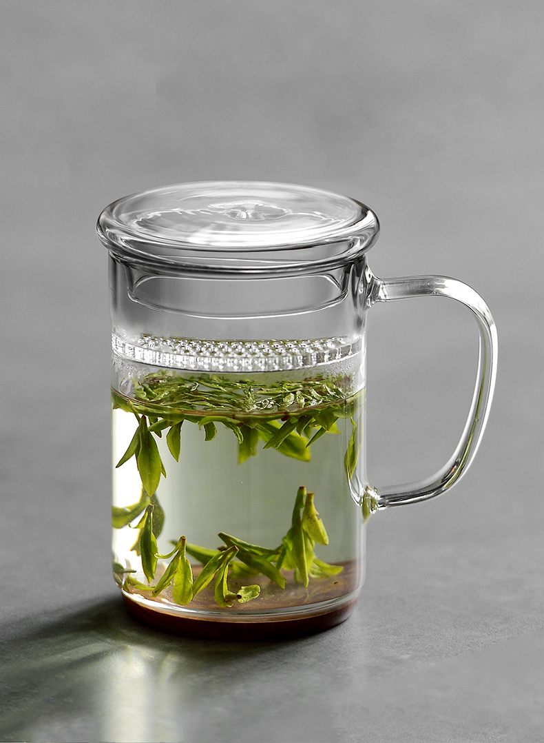 雅集茶具耐热玻璃绿茶杯过滤泡茶杯家用办公室带把月牙杯礼盒套装