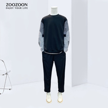 2021 Spring autumn season new splicing fake two shirts sleeves Trend round neck long sleeve sweatshirt mens Han version sashimi