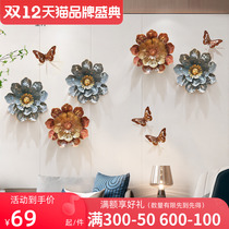 New Chinese Living Room TV Background Wall Decoration Flowers Creative National Style 3D Iron Art Wall Decoration Butterfly Pendant