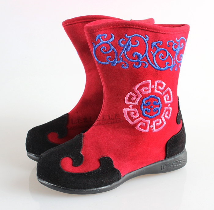 儿童蒙古靴子男女童通用蒙古族特色刺绣舞蹈鞋演出靴日常生活布靴