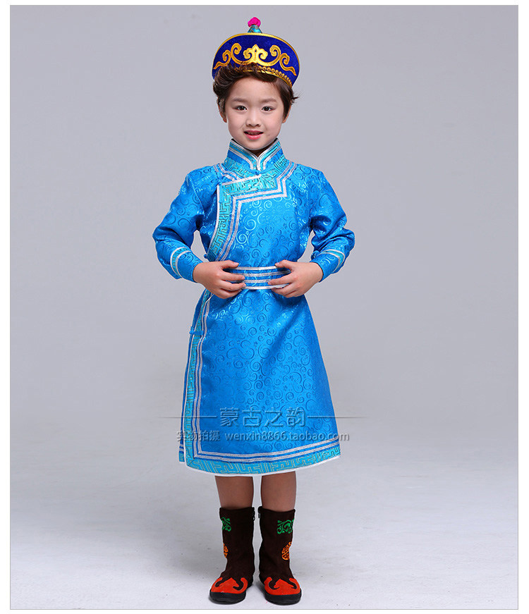 男孩蒙古袍儿童蒙古族日常装生活装 男童蒙古族演出舞蹈服饰长袖