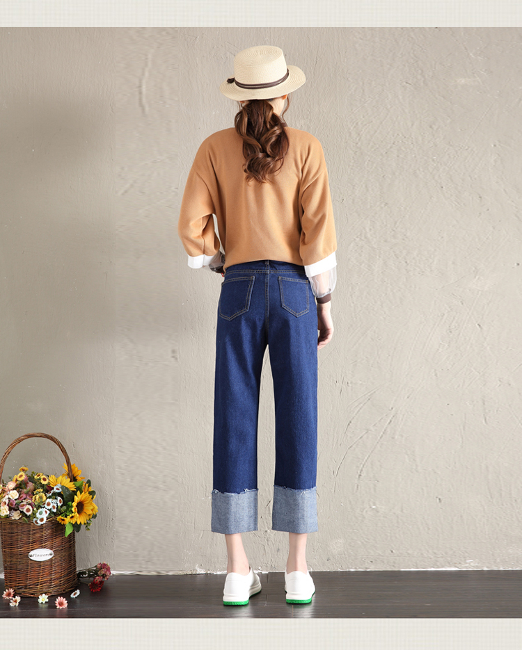 图2-实拍 2018春季备货高腰阔腿裤卷边牛仔裤女春夏宽松直筒裤女